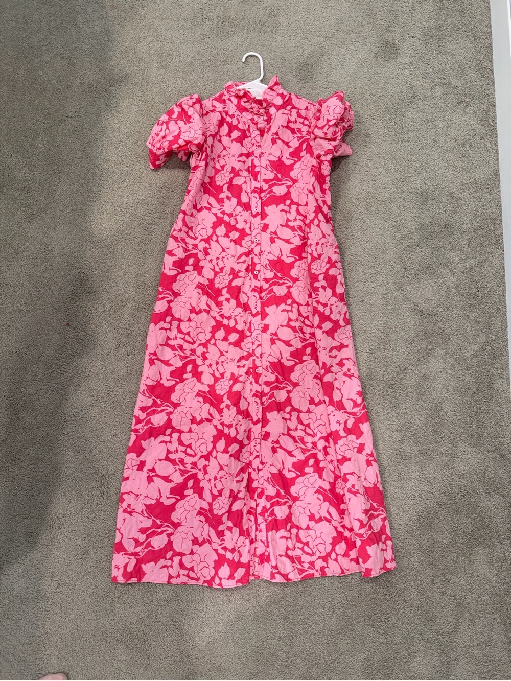 Hyacinth House Pink Textured Floral Ruffle Collar Louisa Maxi Dress